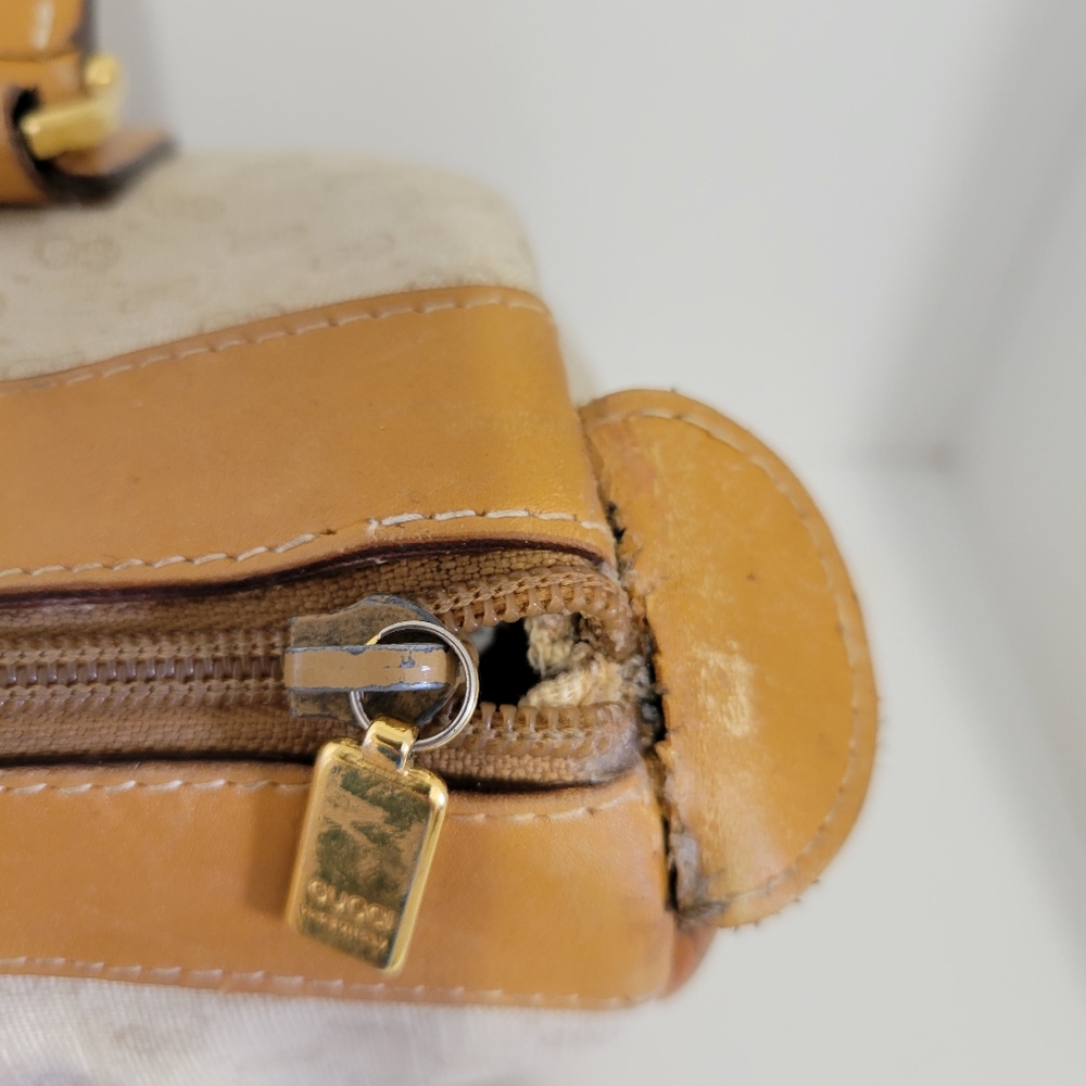 GUCCI Coated Canvas/Leather Matching BAG & Wallet SET🔥IVORY/Camel🤩VGUC/Vintage - Picture 12 of 16